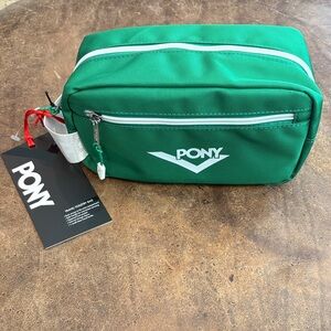 PONY Green Men's Toiletry Bag White Zippers Internal Storage Sleeve $40 New
